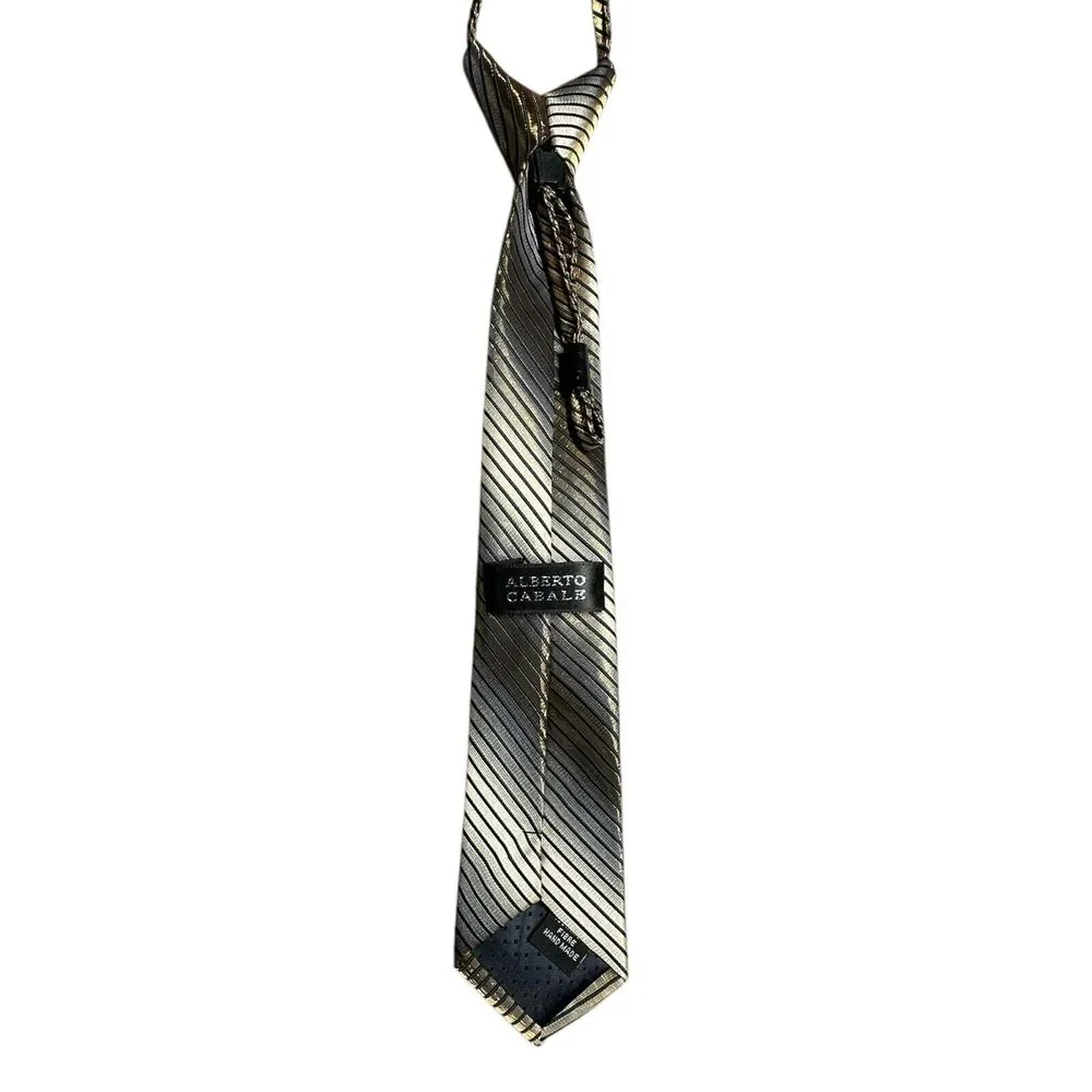 Kids Pre Tied Tie Metallic Silver Golden Shimmer Shiny Adjustable Alberto Cabale